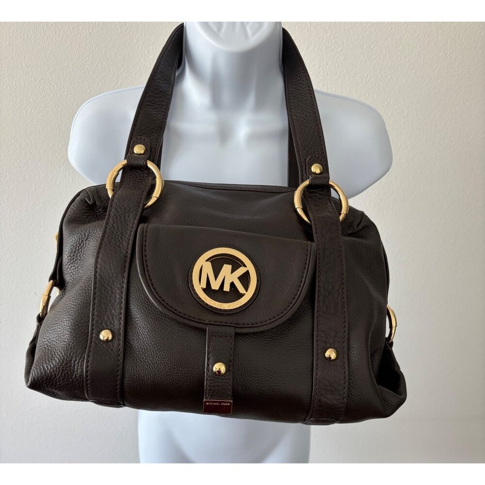 Michael Kors Brown Pebbled Leather Bag Gold Hardware Quiet Luxury Old Money